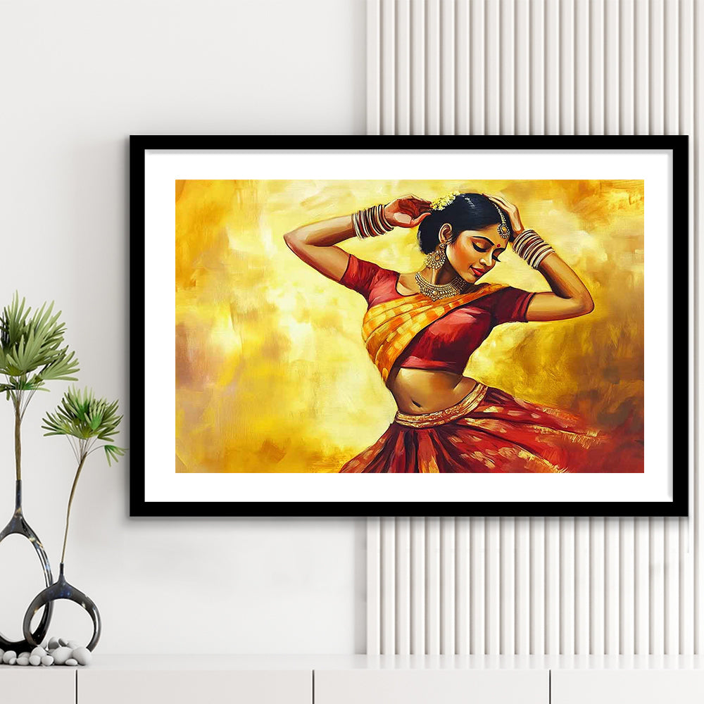 Beautiful Indian Wall Art, Woman Dancing Art Print, Extra Large India Wall Decor, Framed Art Print White Border