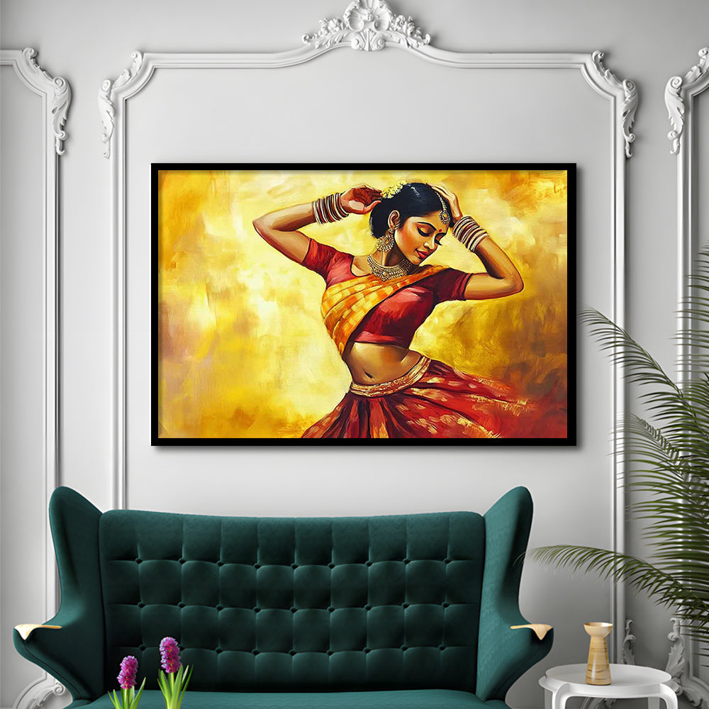 Beautiful Indian Wall Art, Woman Dancing Art Prints, Extra Large India Wall Decor, Framed Art Print, Picture Framed