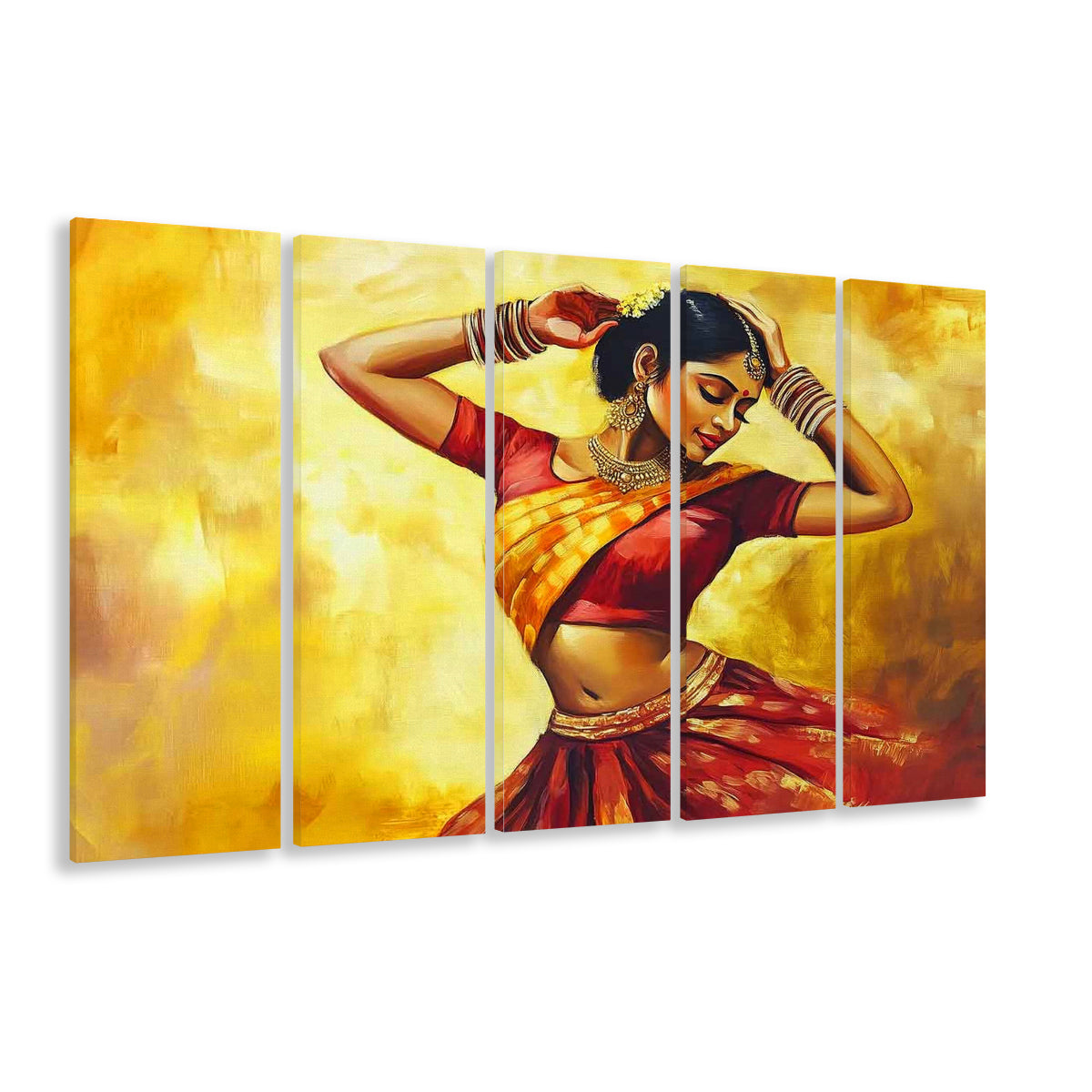 Beautiful Indian Wall Art, Woman Dancing Canvas Print, 5 Piece B Extra Large Cavas Print Wall Art Decor