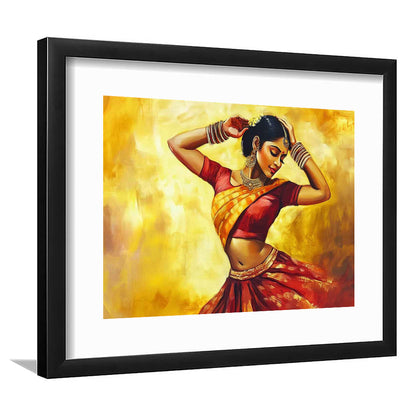 Beautiful Indian Wall Art, Woman Dancing Art Print, Extra Large India Wall Decor, Framed Art Print White Border