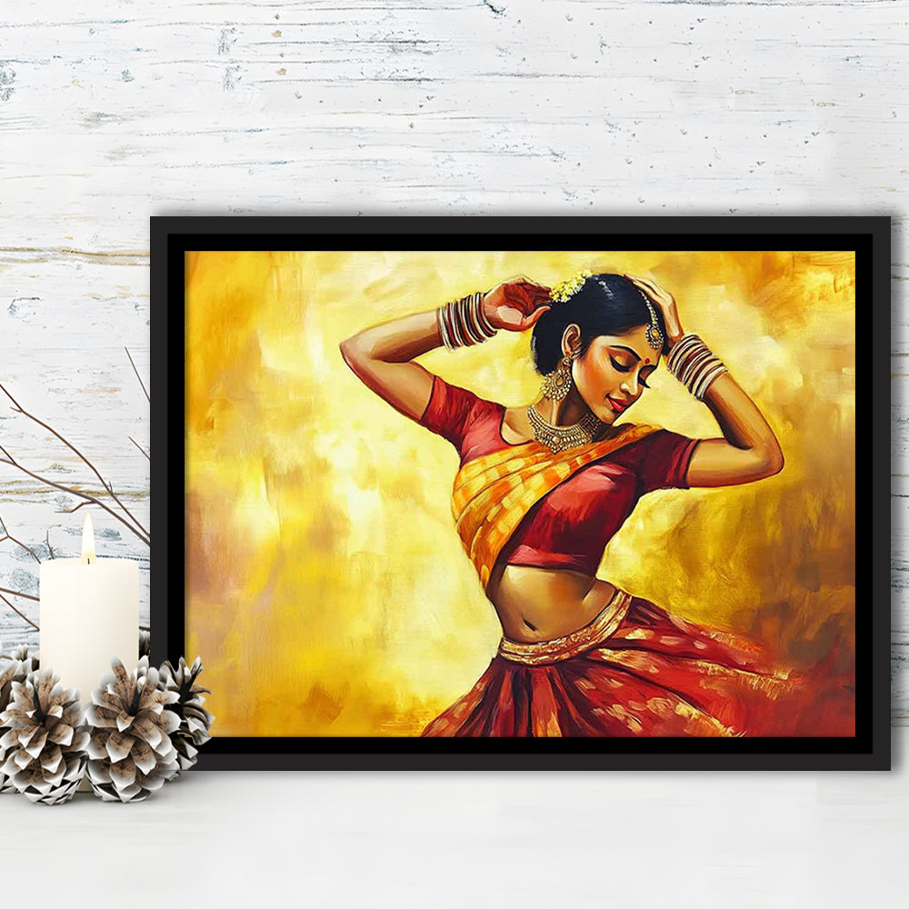 Beautiful Indian Wall Art, Woman Dancing Canvas Print, Extra Large Wall Decor, Framed Cavas Print, Floating Frame