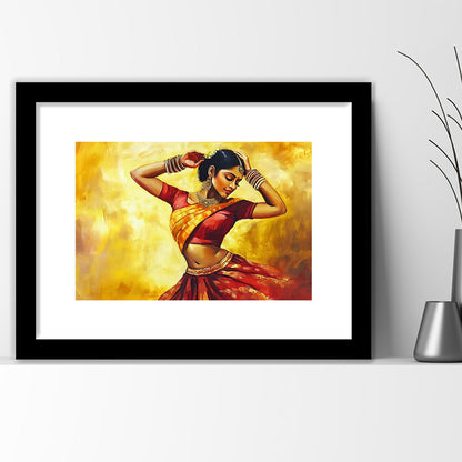 Beautiful Indian Wall Art, Woman Dancing Art Print, Extra Large India Wall Decor, Framed Art Print White Border