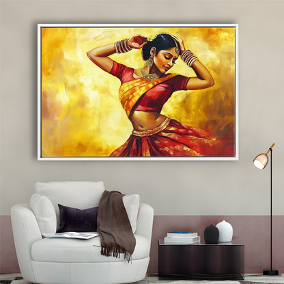 Beautiful Indian Wall Art, Woman Dancing Canvas Print, Extra Large Wall Decor, Framed Cavas Print, Floating Frame