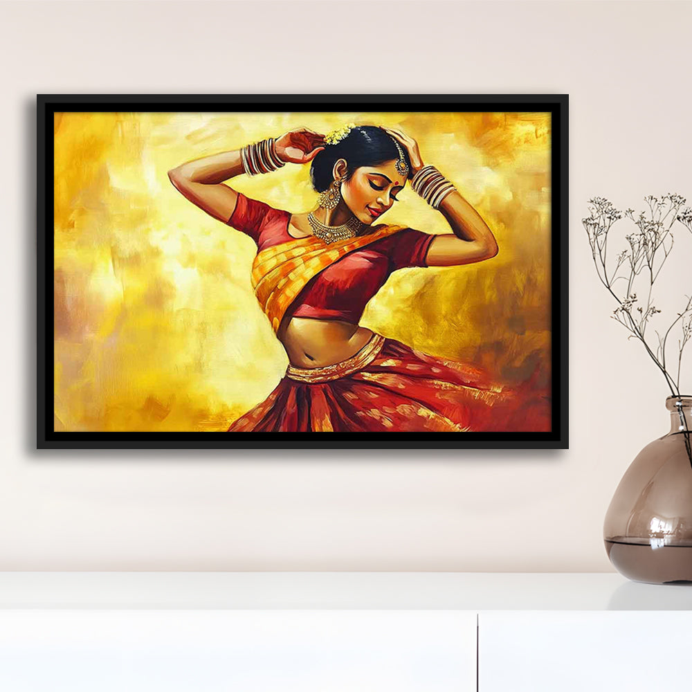 Beautiful Indian Wall Art, Woman Dancing Canvas Print, Extra Large Wall Decor, Framed Cavas Print, Floating Frame