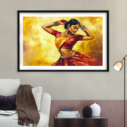 Beautiful Indian Wall Art, Woman Dancing Art Print, Extra Large India Wall Decor, Framed Art Print White Border