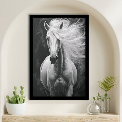 Beautiful White Horse Portrait,Horse,Oil On Canvas Painting Print, Framed Art Print Wall Decor, Picture Framed