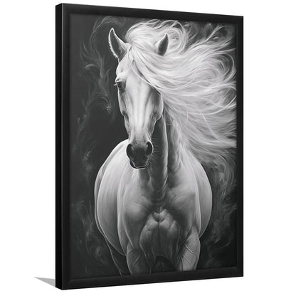Beautiful White Horse Portrait,Horse,Oil On Canvas Painting Print, Framed Art Print Wall Decor, Picture Framed