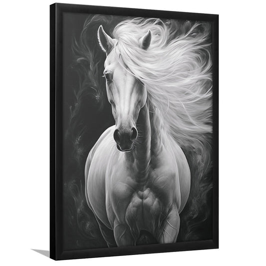 Beautiful White Horse Portrait,Horse,Oil On Canvas Painting Print, Framed Art Print Wall Decor, Picture Framed