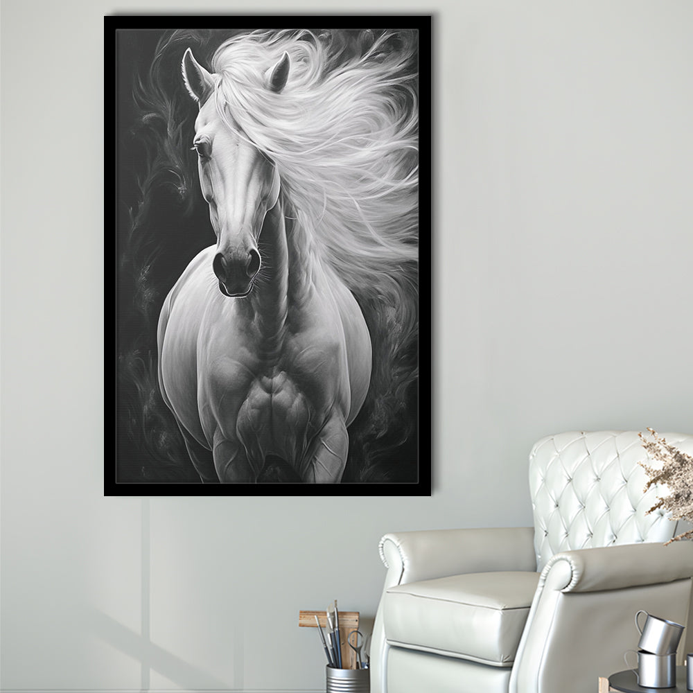 Beautiful White Horse Portrait,Horse,Oil On Canvas Painting Print, Framed Art Print Wall Decor, Picture Framed