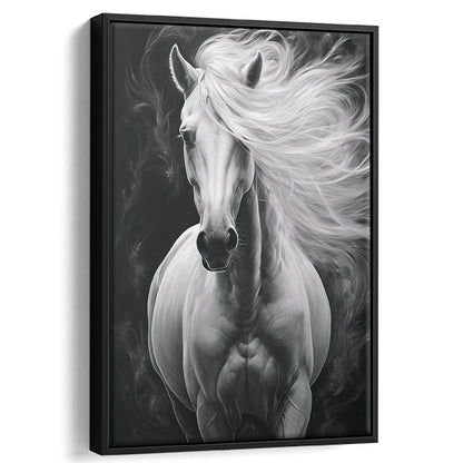 Beautiful White Horse Portrait,Horse,Oil On Canvas Painting Print, Framed Canvas Print Wall Art, Floating Frame