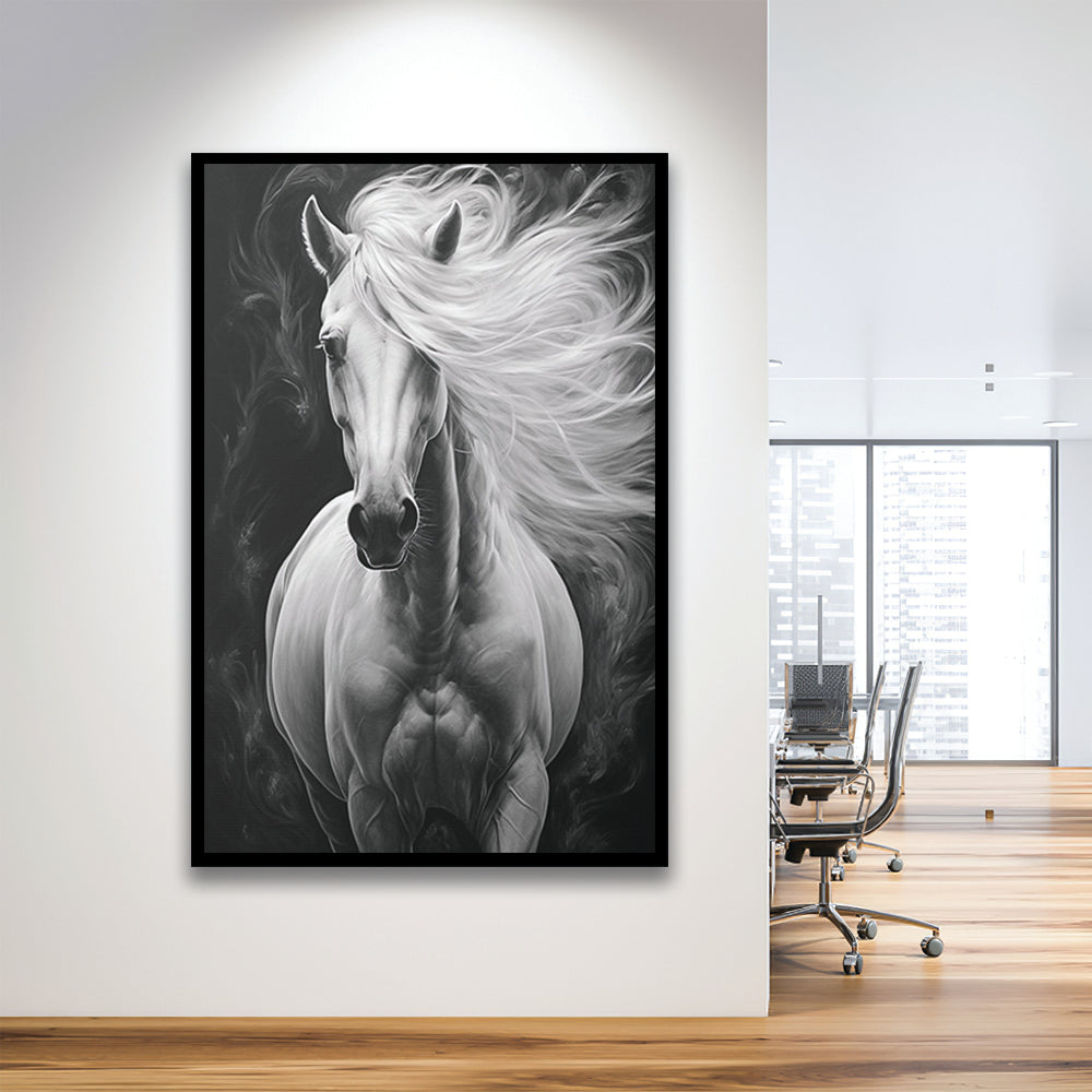 Beautiful White Horse Portrait,Horse,Oil On Canvas Painting Print, Framed Art Print Wall Decor, Picture Framed