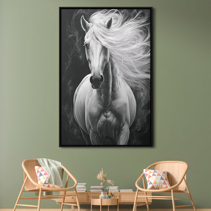 Beautiful White Horse Portrait,Horse,Oil On Canvas Painting Print, Framed Canvas Print Wall Art, Floating Frame