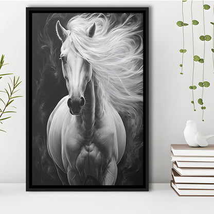 Beautiful White Horse Portrait,Horse,Oil On Canvas Painting Print, Framed Canvas Print Wall Art, Floating Frame