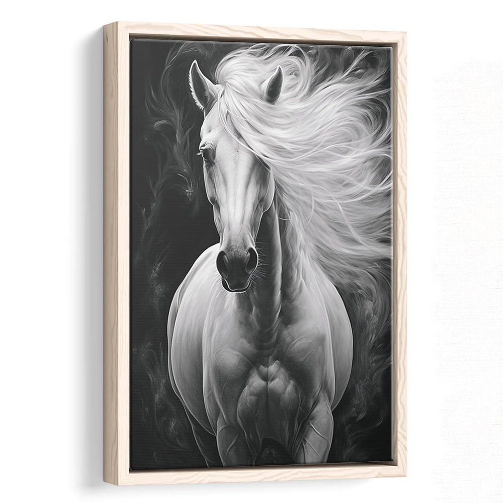 Beautiful White Horse Portrait,Horse,Oil On Canvas Painting Print, Framed Canvas Print Wall Art, Floating Frame