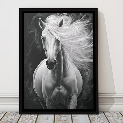 Beautiful White Horse Portrait,Horse,Oil On Canvas Painting Print, Framed Canvas Print Wall Art, Floating Frame