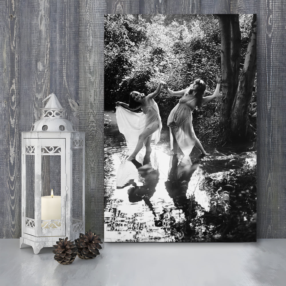 Beautiful Women Dancing in Forest Black and White Art Bedroom Wall Art, Canvas Print Wall Art