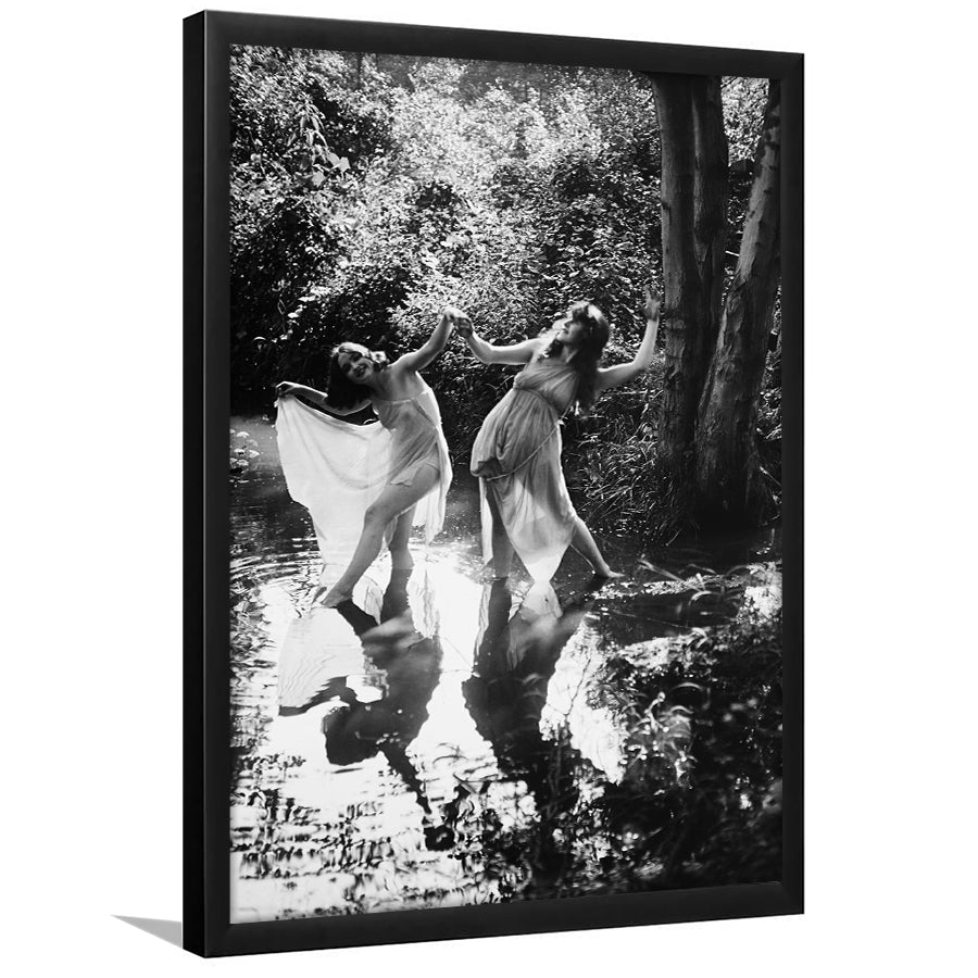 Beautiful Women Dancing in Forest Black and White Art Bedroom Wall Art, Framed Art Print Wall Decor