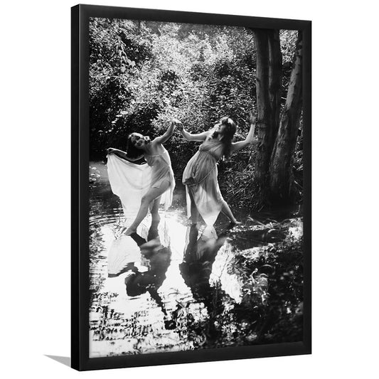 Beautiful Women Dancing in Forest Black and White Art Bedroom Wall Art, Framed Art Print Wall Decor