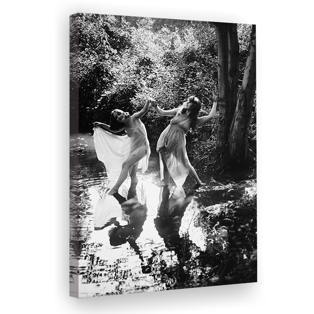 Beautiful Women Dancing in Forest Black and White Art Bedroom Wall Art, Canvas Print Wall Art
