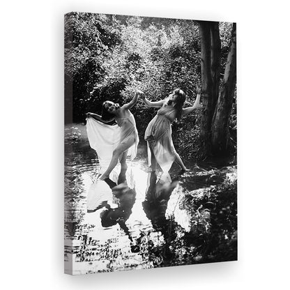 Beautiful Women Dancing in Forest Black and White Art Bedroom Wall Art, Canvas Print Wall Art