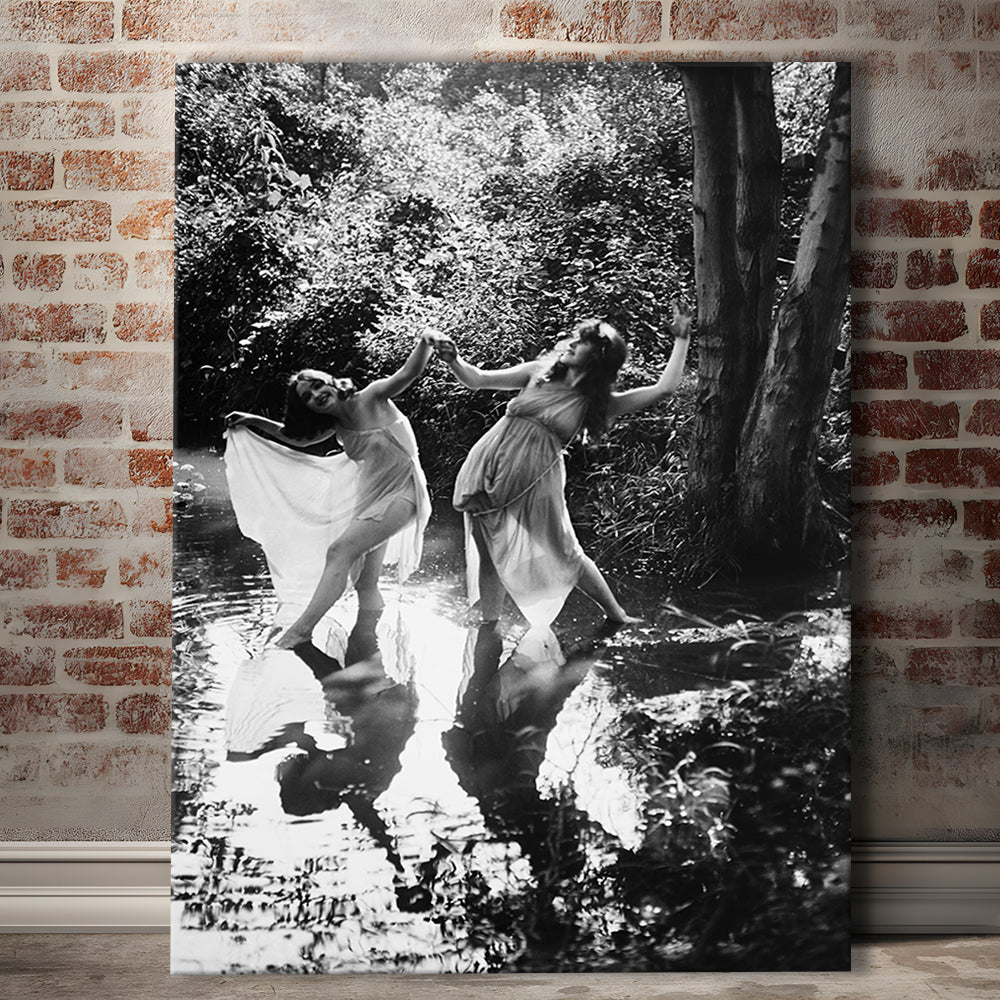 Beautiful Women Dancing in Forest Black and White Art Bedroom Wall Art, Canvas Print Wall Art
