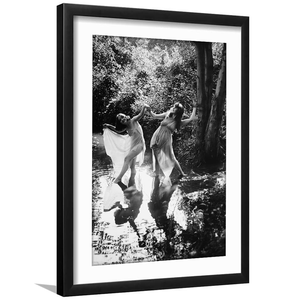 Beautiful Women Dancing in Forest Black and White Art Bedroom Wall Art, Framed Art Print White Border Wall Decor