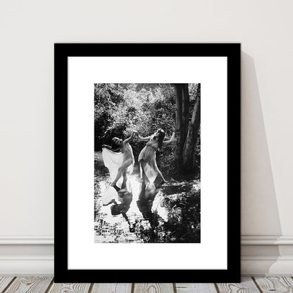 Beautiful Women Dancing in Forest Black and White Art Bedroom Wall Art, Framed Art Print White Border Wall Decor