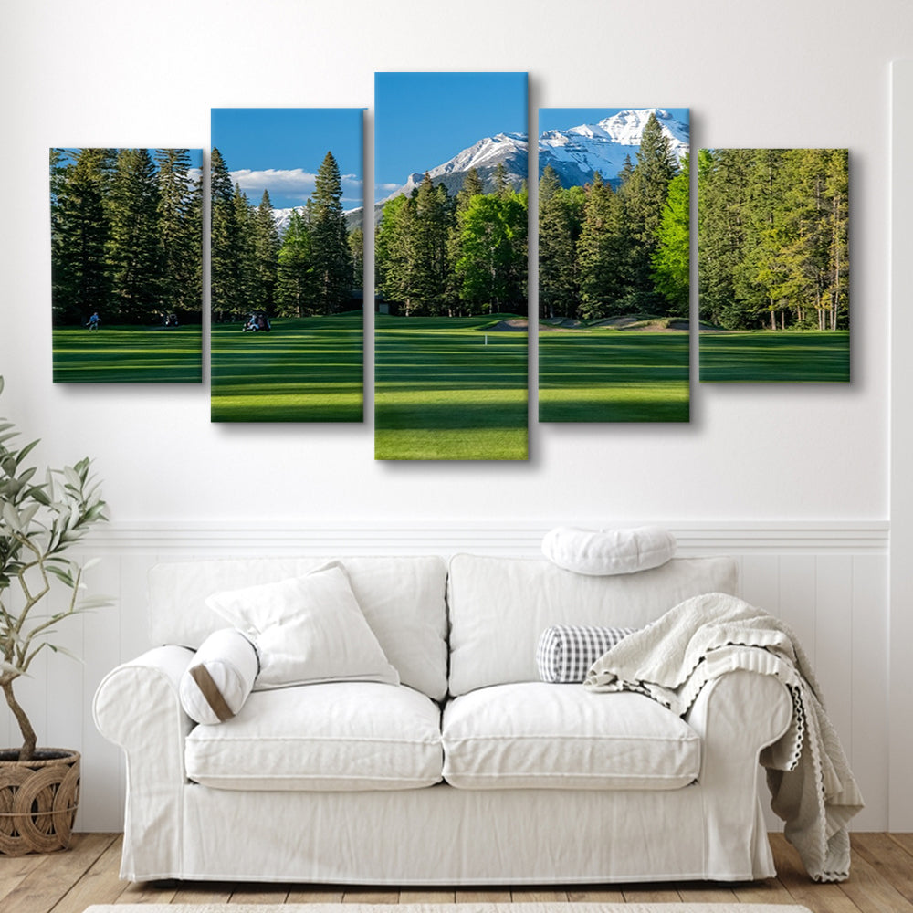 Beautiful Golf Course In Banff National Park Alberta, Canada, Golf Art Print, 5 Pieces Mixed Canvas Print Wall Art