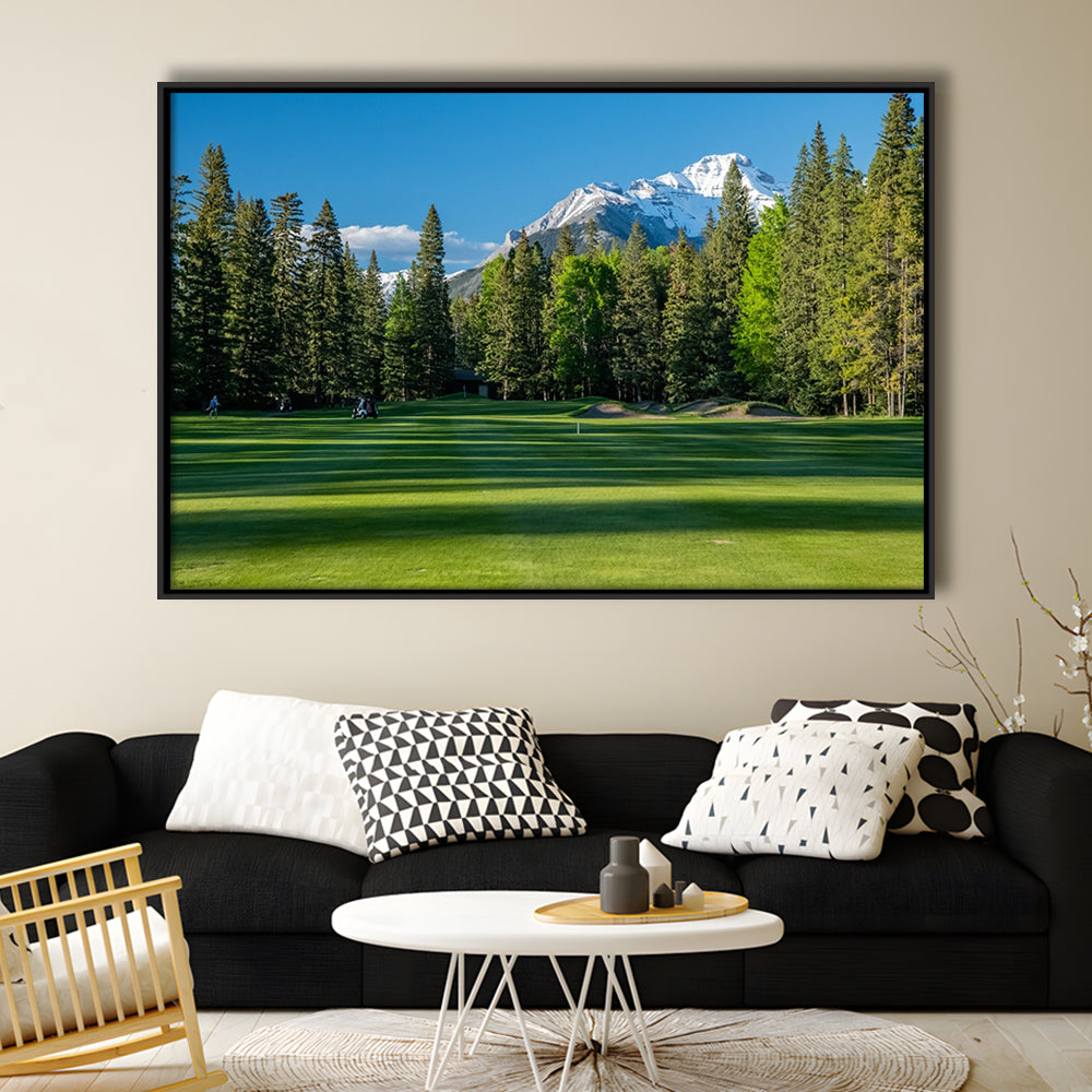 Beautiful Golf Course In Banff National Park Alberta, Canada, Floating Framed Canvas Print Wall Art