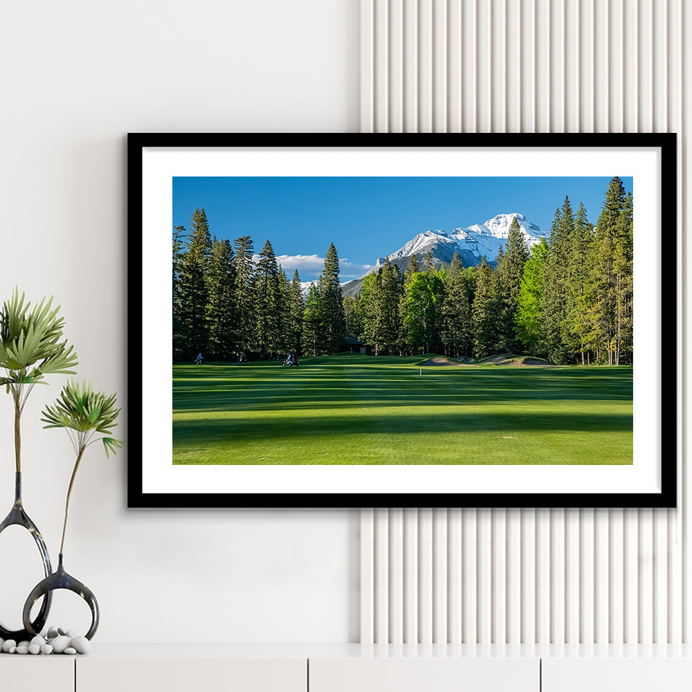 Beautiful Golf Course In Banff National Park Alberta, Canada, Goft Art Print, Framed Art Print White Border Wall Decor