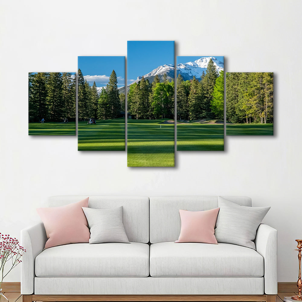 Beautiful Golf Course In Banff National Park Alberta, Canada, Golf Art Print, 5 Pieces Mixed Canvas Print Wall Art