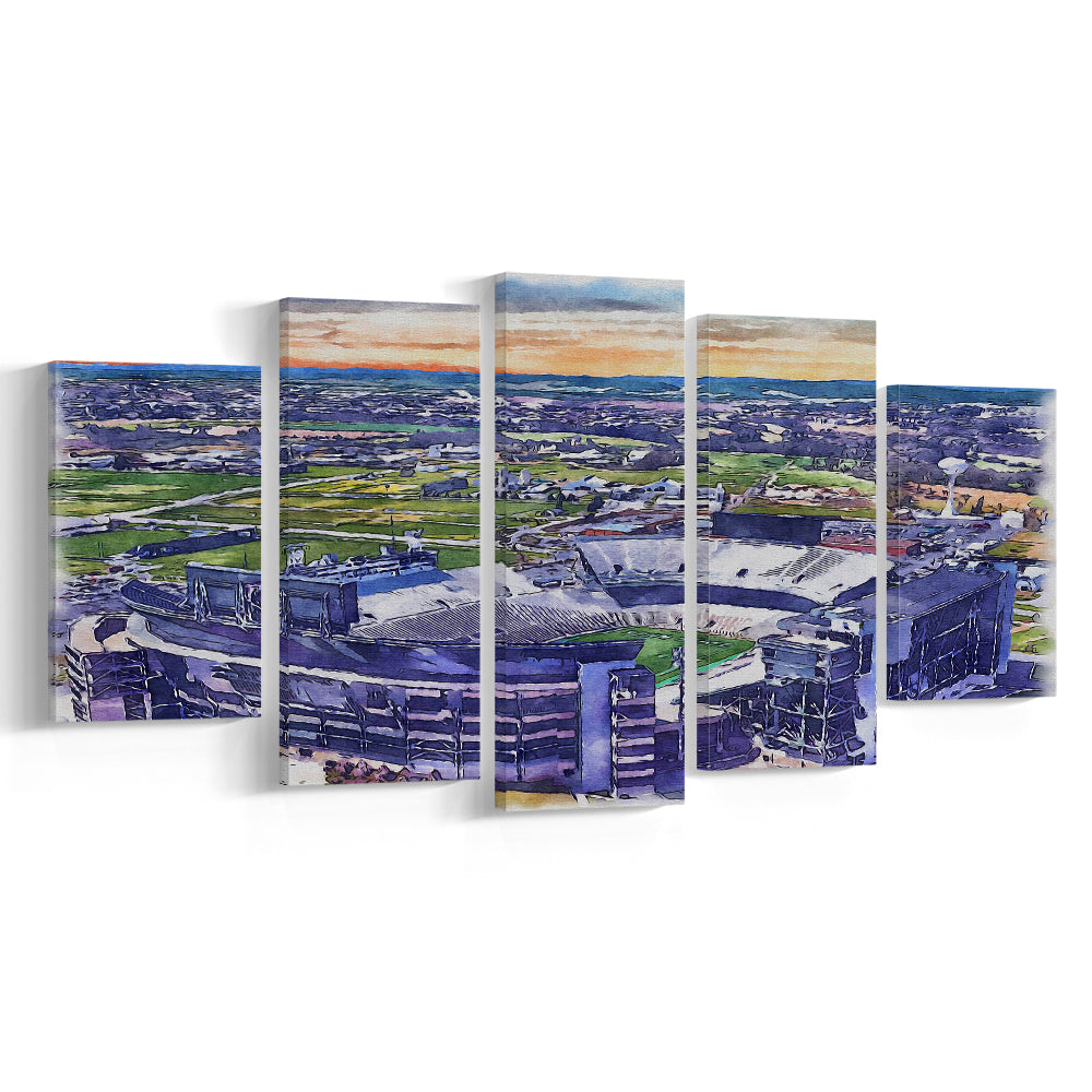 Beaver Stadium, Pennsylvania State Football Painting Stadium Watercolor, Sport Art, Mixed 5 Panel, Canvas Print Wall Art