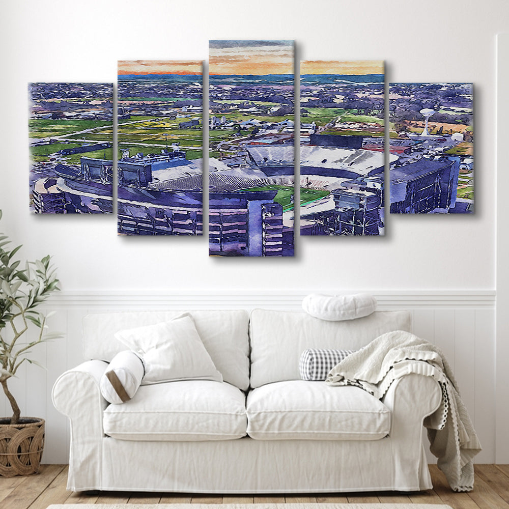 Beaver Stadium, Pennsylvania State Football Painting Stadium Watercolor, Sport Art, Mixed 5 Panel, Canvas Print Wall Art