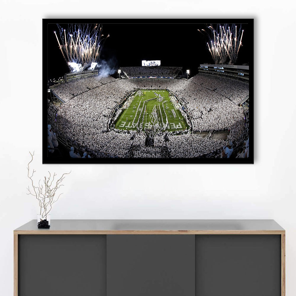 Beaver Stadium Fireworks, Stadium Canvas, Sport Art, Gift for him, Framed Art Print Wall Decor, Picture Framed