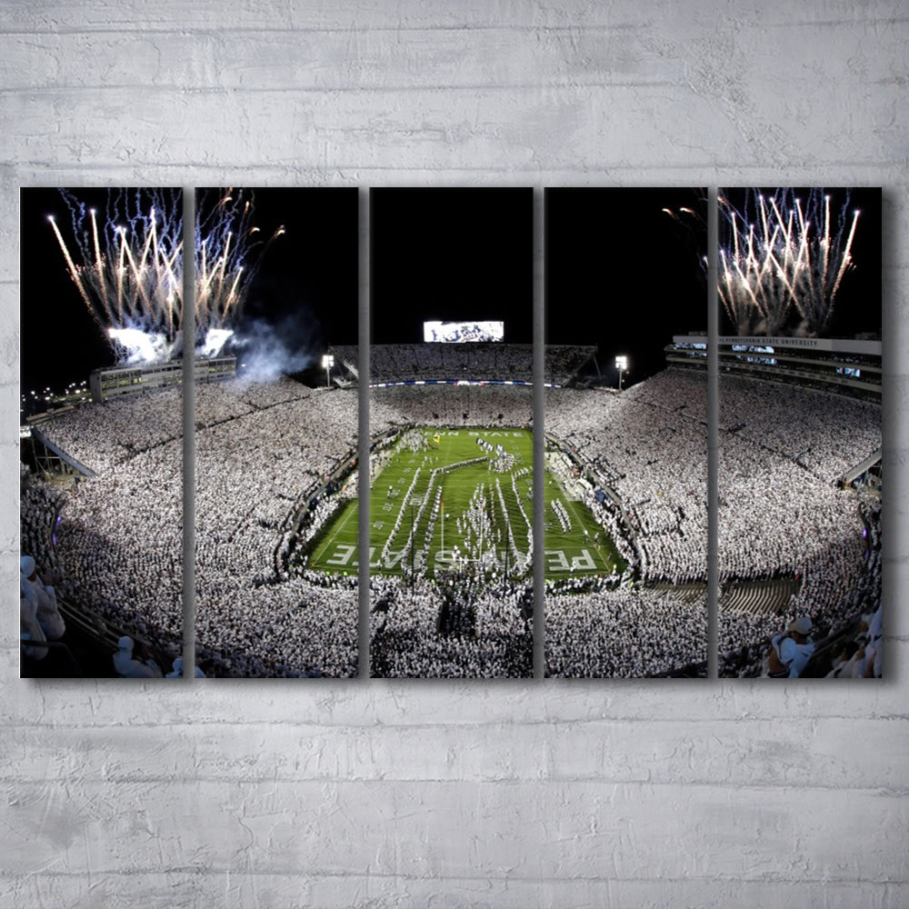 Beaver Stadium Fireworks, Stadium Canvas, Sport Art, 5 Panel B, Extra Large Canvas, Canvas Print Wall Art