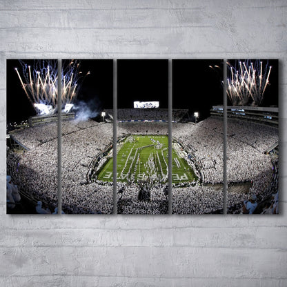 Beaver Stadium Fireworks, Stadium Canvas, Sport Art, 5 Panel B, Extra Large Canvas, Canvas Print Wall Art