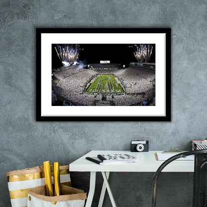 Beaver Stadium Fireworks, Stadium Canvas, Sport Art, Gift for him, White Border Framed Art Print Wall Decor