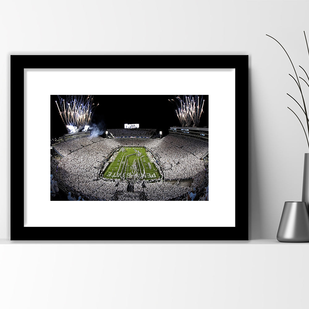 Beaver Stadium Fireworks, Stadium Canvas, Sport Art, Gift for him, White Border Framed Art Print Wall Decor