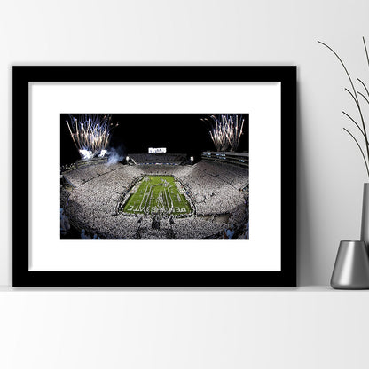 Beaver Stadium Fireworks, Stadium Canvas, Sport Art, Gift for him, White Border Framed Art Print Wall Decor