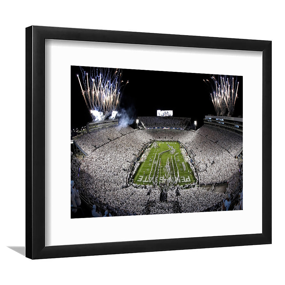 Beaver Stadium Fireworks, Stadium Canvas, Sport Art, Gift for him, White Border Framed Art Print Wall Decor