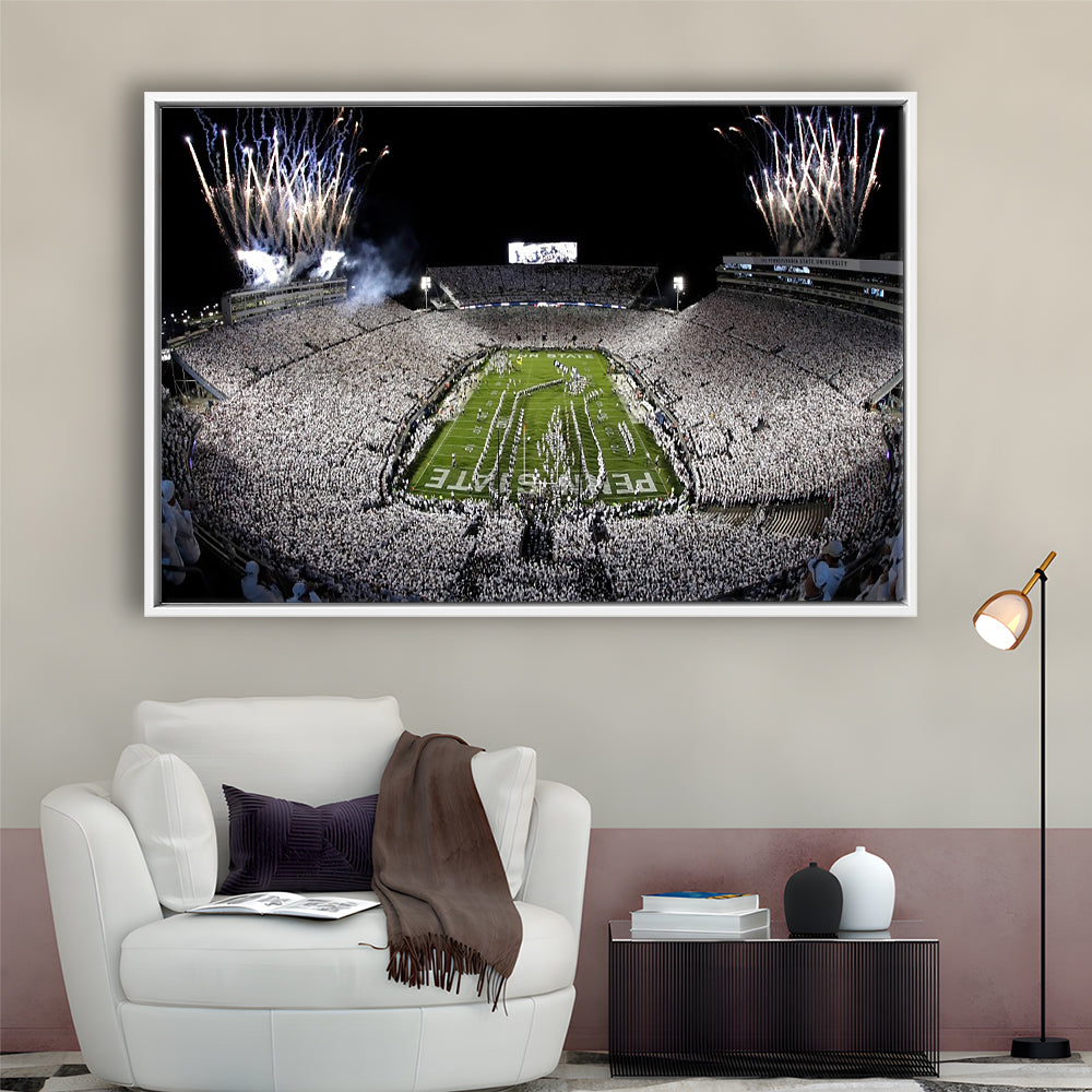 Beaver Stadium Fireworks, Stadium Canvas, Sport Art, Framed Canvas Print Wall Art, Floating Frame