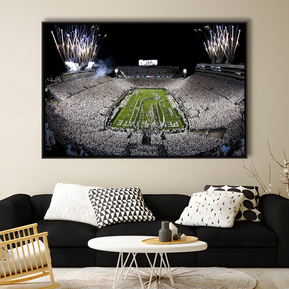 Beaver Stadium Fireworks, Stadium Canvas, Sport Art, Framed Canvas Print Wall Art, Floating Frame