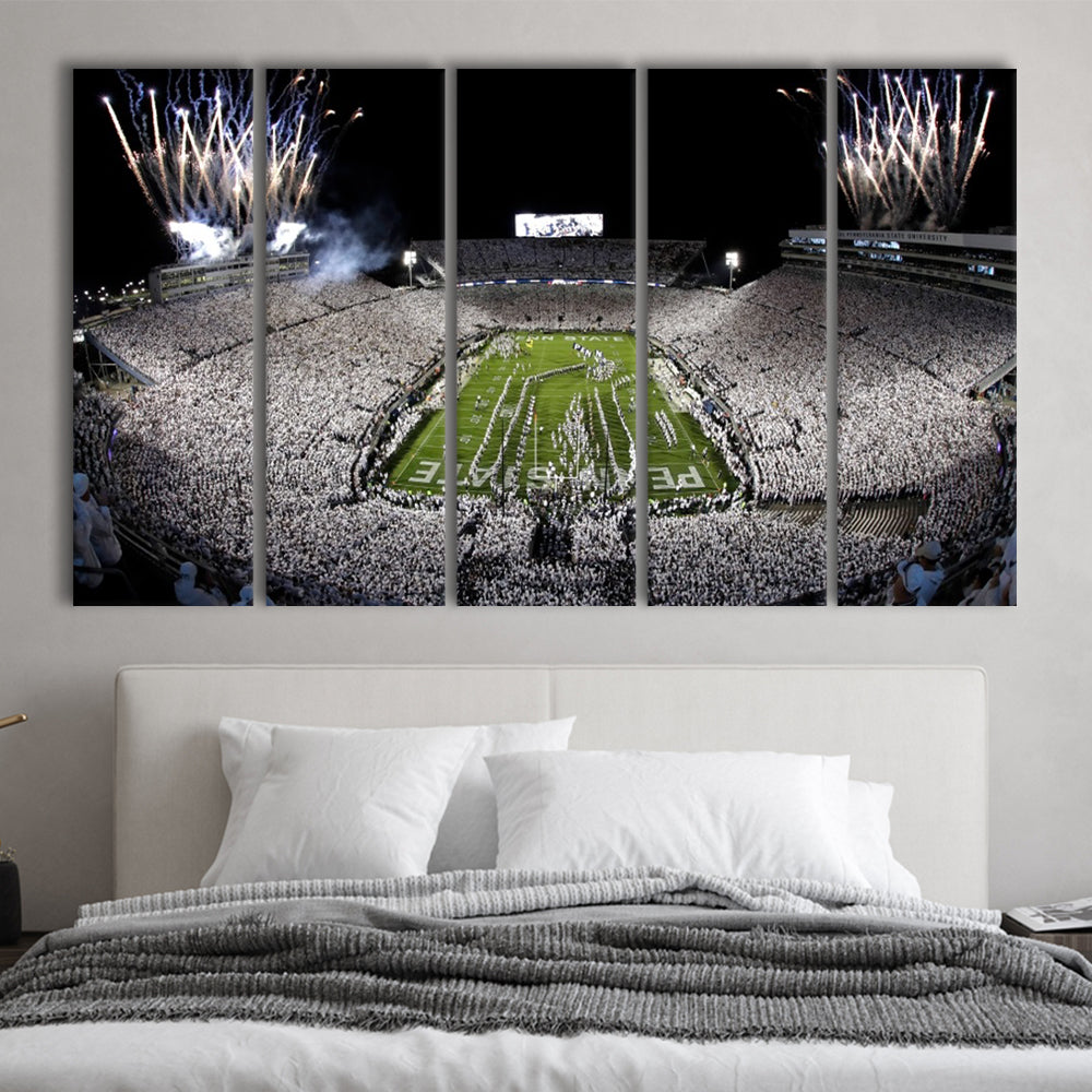 Beaver Stadium Fireworks, Stadium Canvas, Sport Art, 5 Panel B, Extra Large Canvas, Canvas Print Wall Art