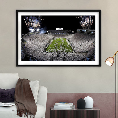 Beaver Stadium Fireworks, Stadium Canvas, Sport Art, Gift for him, White Border Framed Art Print Wall Decor