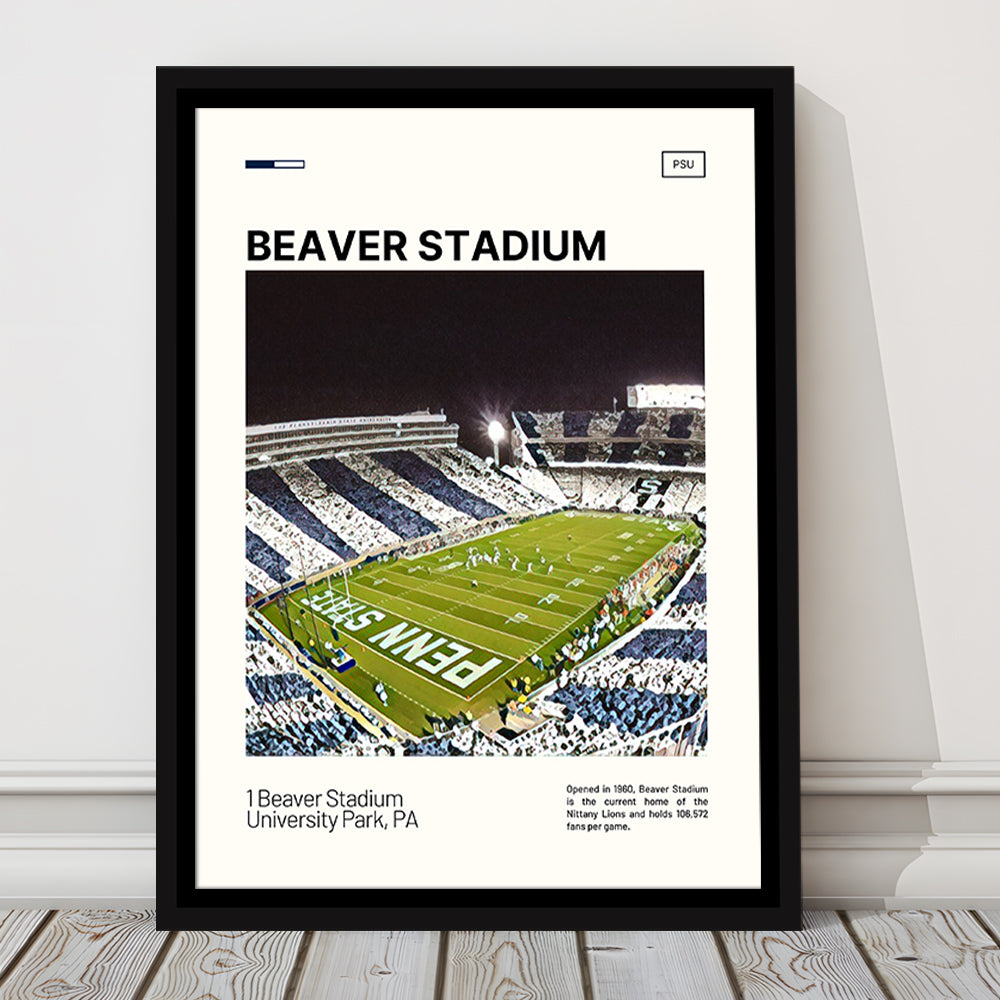 Beaver Stadium Print, Penn State Lions Stadium Canvas Art, Man Cave Gift, Floating Framed Canvas Print Wall Art