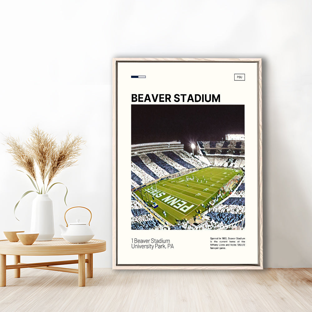 Beaver Stadium Print, Penn State Lions Stadium Canvas Art, Man Cave Gift, Floating Framed Canvas Print Wall Art