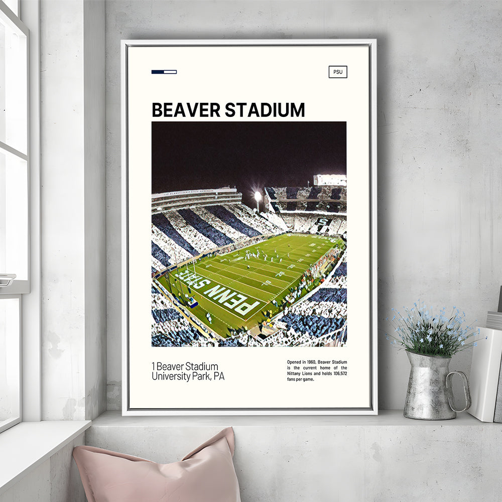 Beaver Stadium Print, Penn State Lions Stadium Canvas Art, Man Cave Gift, Floating Framed Canvas Print Wall Art