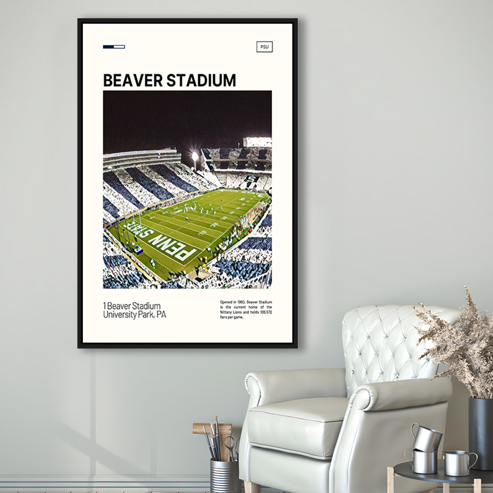 Beaver Stadium Print, Penn State Lions Stadium Canvas Art, Man Cave Gift, Floating Framed Canvas Print Wall Art