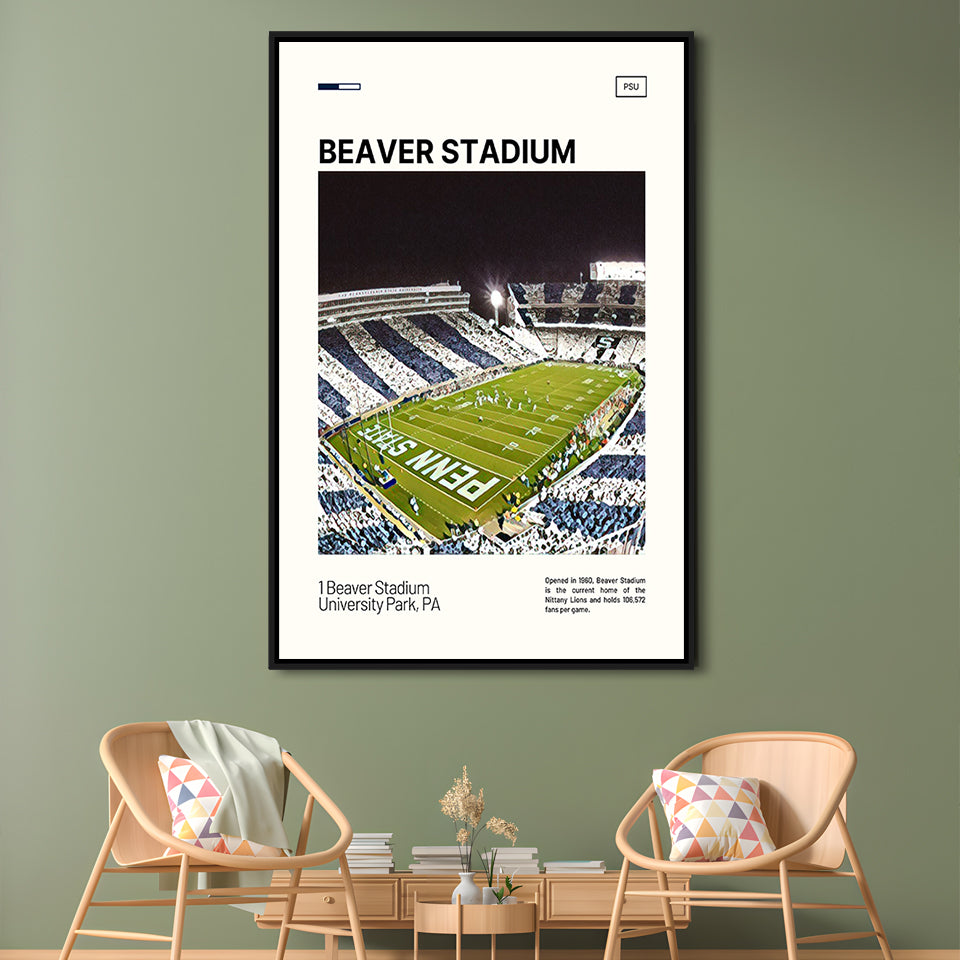 Beaver Stadium Print, Penn State Lions Stadium Canvas Art, Man Cave Gift, Floating Framed Canvas Print Wall Art