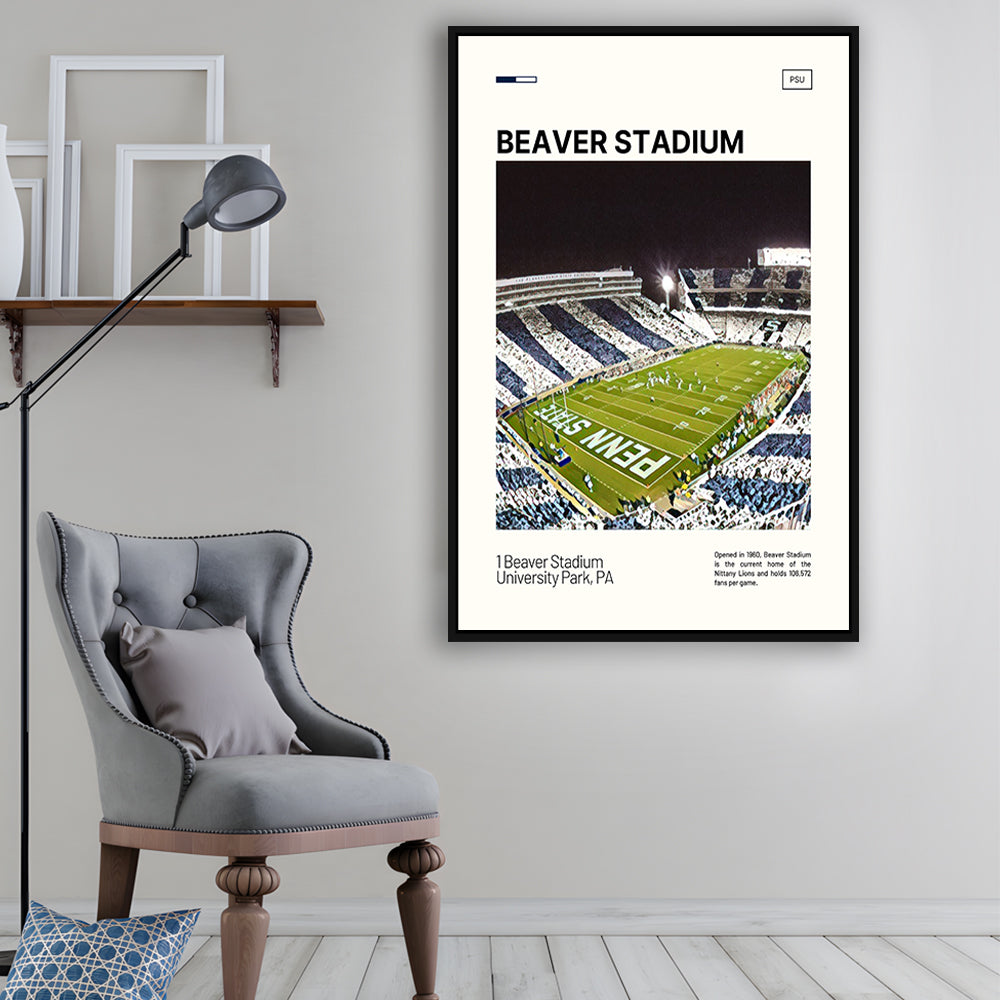 Beaver Stadium Print, Penn State Lions Stadium Canvas Art, Man Cave Gift, Floating Framed Canvas Print Wall Art